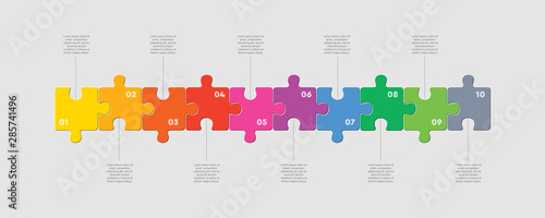 Fotografía Ten pieces puzzle line diagram info graphic.