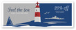Nordsee Ostsee Flyer mit Leuchtturm und Meer, Banner Design Vorlage