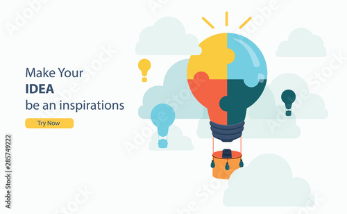 Fotografía business puzzle hot air balloon idea for business success with flat design and c