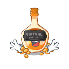 Sticker - Virtual reality sea buckthorn oil in cartoon bowl