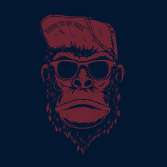 Wall Mural - illustration of monkey in baseball cap and sunglasses. design element for poster, t shirt, emblem, s