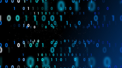 Wall Mural - abstract binary digital number coding cyber space pixel light line connect background, future system