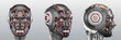 © Mykola - Robot head or very detailed cyborg face. Set of three diferent angles. Isolated on gray background. 3d render