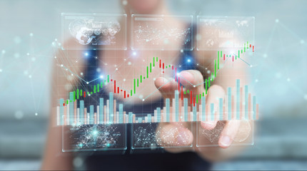 Aufkleber - Businessman using 3D rendering stock exchange datas and charts