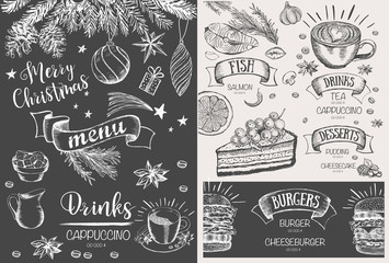 Canvas Print - Christmas menu design.  Restaurant menu. Hand drawn illustration