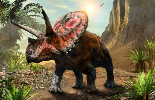 Plakaty dinozaury  torozaur-z-okresu-kredy-ilustracja-3d
