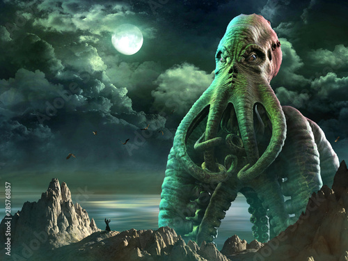 Fotomural Tentacled horror scene 3D illustration