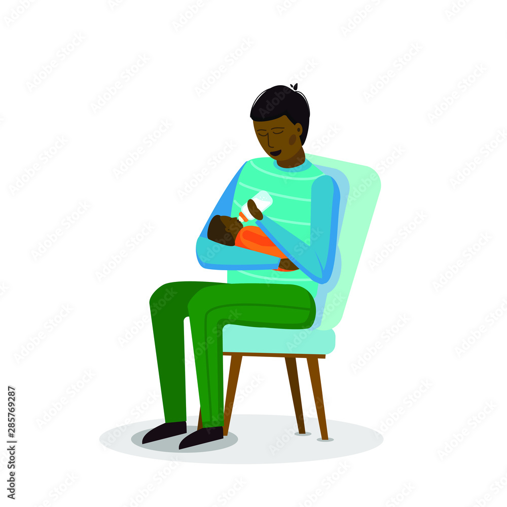 A Black Man Holds A Baby In His Arms And Feeds It With A Bottle Of a-black-man-holds-a-baby-in-his-arms-and-feeds-it-with-a-bottle-of