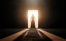 Woman Silhouette In An Empty Room. 3d Render