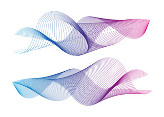 Wave of the many colored lines. Abstract wavy stripes on a white background isolated. Creative line art. Design elements created using the Blend Tool. 