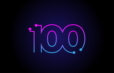 number 100 logo icon design in pink blue colors