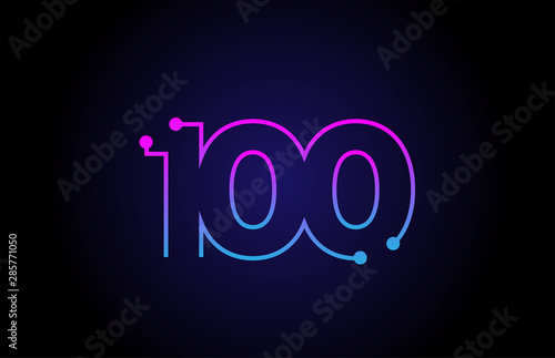 Cuadros en Lienzo Number 100 logo icon design in pink blue colors