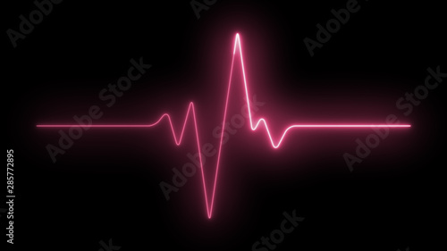 Fotomural Ekg neon pulse monitor with signal. Heart beat.