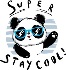 Fototapete - Hand drawn panda bear in sunglasses, print design for children's clothes.