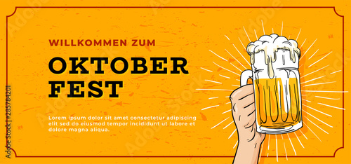 Willkommen Zum Oktoberfest Poster Banner Template Design Hand
