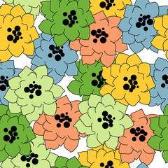 Fototapete - Flower seamless pattern in bright colors over white background