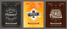Vector Oktoberfest Beer Festival Celebration Template Set Of Retro Poster Or Invitation Flyer On Vintage Background