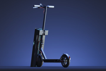 Electric scooter with electric charger. eco alternative transport concept. 3d rendering