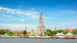 Wat arun, Boat traffic in the Chao Phraya River and in the city center, Bangkok city view of chao phraya river major river in Thailand.