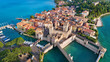 Aerial view to the town of Sirmione, popular travel destination on Lake Garda in Italy