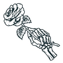 Skeleton Hand Holding Rose Flower
