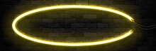 Vector Realistic Isolated Neon Sign Of Yellow Oval Frame For Template And Layout On The Wall Background.