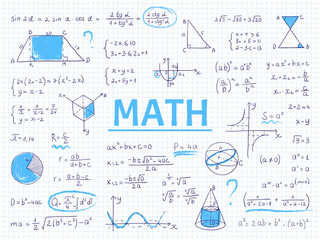 Sticker - Doodle math. Algebra and geometry school equation and graphs, hand drawn physics science formulas. Vector image formulas education sketch for student homework