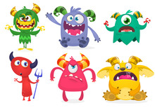 Funny Cartoon Monsters Set. Halloween Vector Illustration
