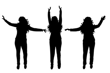 Poster - Vector silhouette of set of women on white background. Symbol of female, people, group, dance.