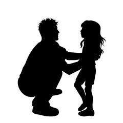 Canvas Print - Vector silhouette of father with his daughter on white background. Symbol of family, child, funny.