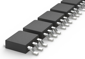 DPAK mosfet electronic transistor array isolated on white 3d illustration
