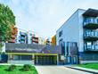 Modern residential apartment building architecture with garage