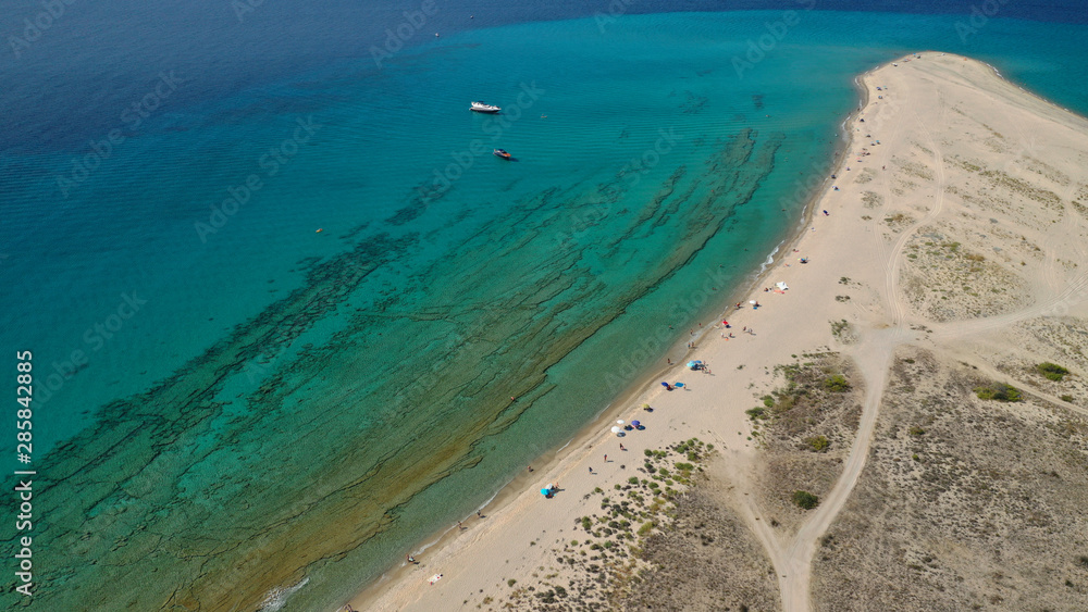 Aerial drone photo of iconic exotic sandy peninsula and sandy beach of ...