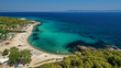 © aerial-drone - Aerial drone photo of iconic exotic sandy beach known Platanitsi with turquoise clear sea, Sithonia Peninsula, Halkidiki, North Greece