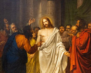 venezia (venice), italy. 2 february 2018. the painting of resurrected jesus christ with thomas the a