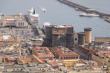 Fototapeta  - Naples castel and the harbor, aereal view of the Maschio Angioino (Naples castle) in front of the harbor, Naples. Italy