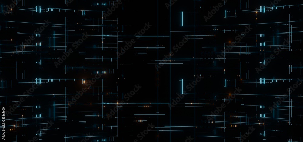 3D Rendering of Wide screen of abstract technology circuit software ...