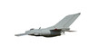 Fighter jet plane in flight, military aircraft, army airplane isolated on white background, bottom view