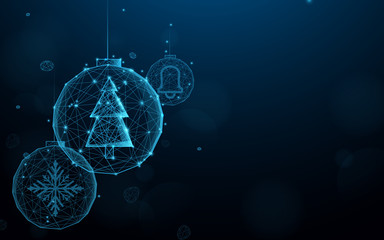 Fototapete - Set Christmas balls from lines, triangles and particle style design. Illustration vector