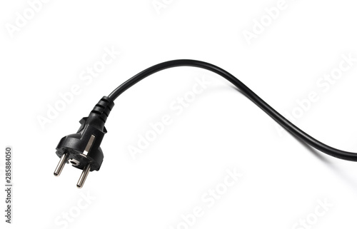Cuadros en Lienzo black long power cable isolated on white background.