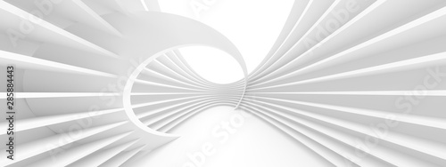 White Circular Building. Modern Geometric Wallpaper. Futuristic Technology De...