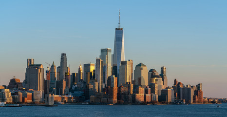 Fototapete - Banner of Lower Manhattan which is a apart of New york cityscape river side which can see One world trade center, USA, Taking from New Jersey