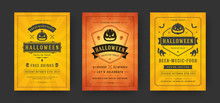 Halloween Party Flyers Invitations Or Posters Set Vector Illustration