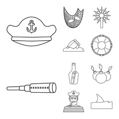 Wall Mural - Vector illustration of treasure and ocean icon. Collection of treasure and nautical stock symbol for web.