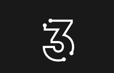 3 number black and white logo design with line and dots