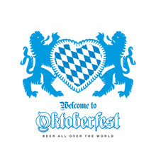 Oktoberfest Beer Festival 2019 Bavarian Lions Gingerbread Heart Blue White Background