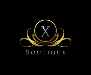 Wall Mural - Golden Logo with X Letter in Royal Shield Vector Logo Template Used for hotel, restaurant, boutique, jewellery invitation, business card etc.