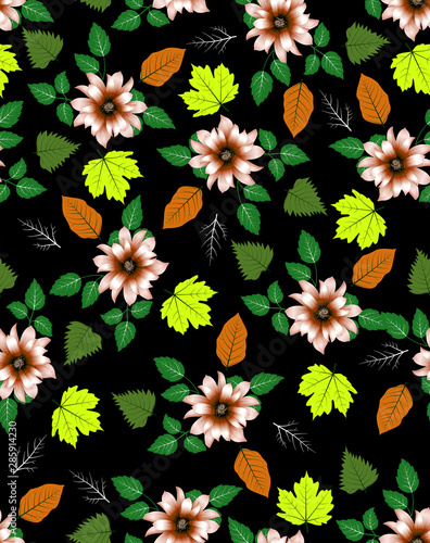 hand draw beautiful flower with leave and branches design