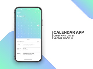 Wall Mural - calendar app concept march 2020 page with to do list and tasks ui ux design mockup vector on framele