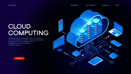 Wall Mural - cloud computing. online devices upload, download information. data in database on cloud services. is